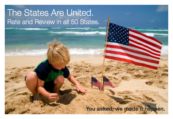 The States Are United. Rate and Review in all 50 States.